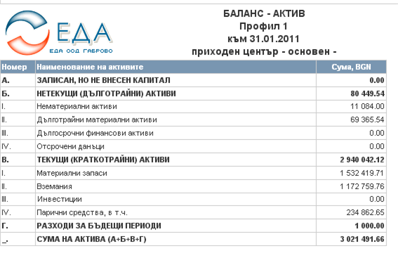 Печат на Счетоводния баланс