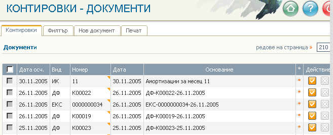 Списък на контировъчните документи