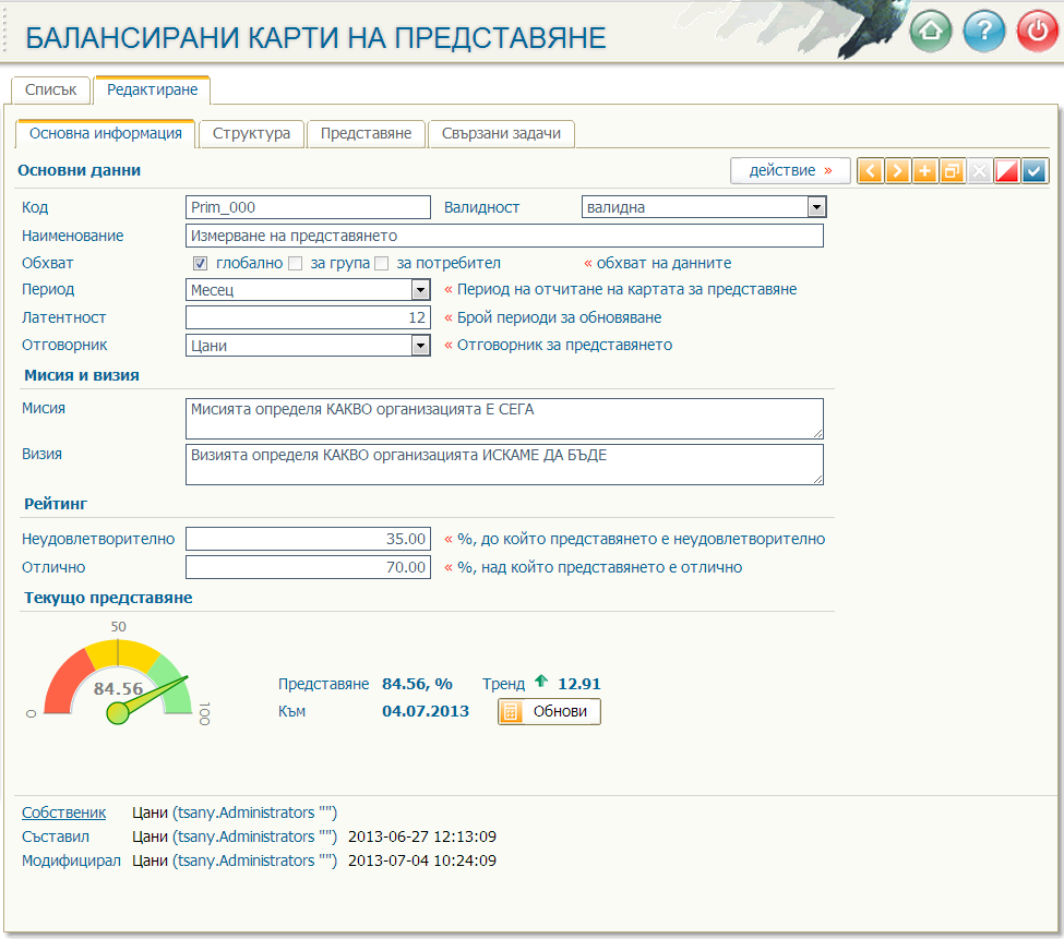 Дефиниране на карта на представяне