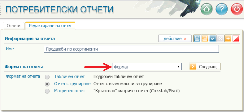 Избор на формат на отчета