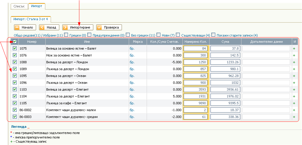 Импорт на намерени количества
