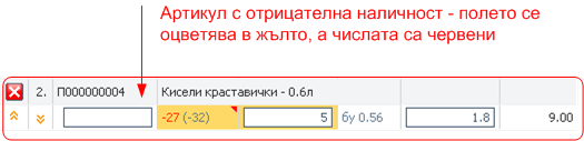 Заскладяване - работен лист Артикули