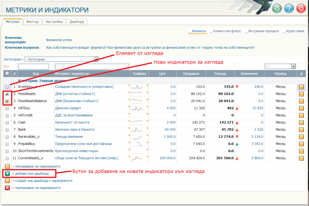 Дашборд и изгледи - Допълване на изглед с нови индикатори