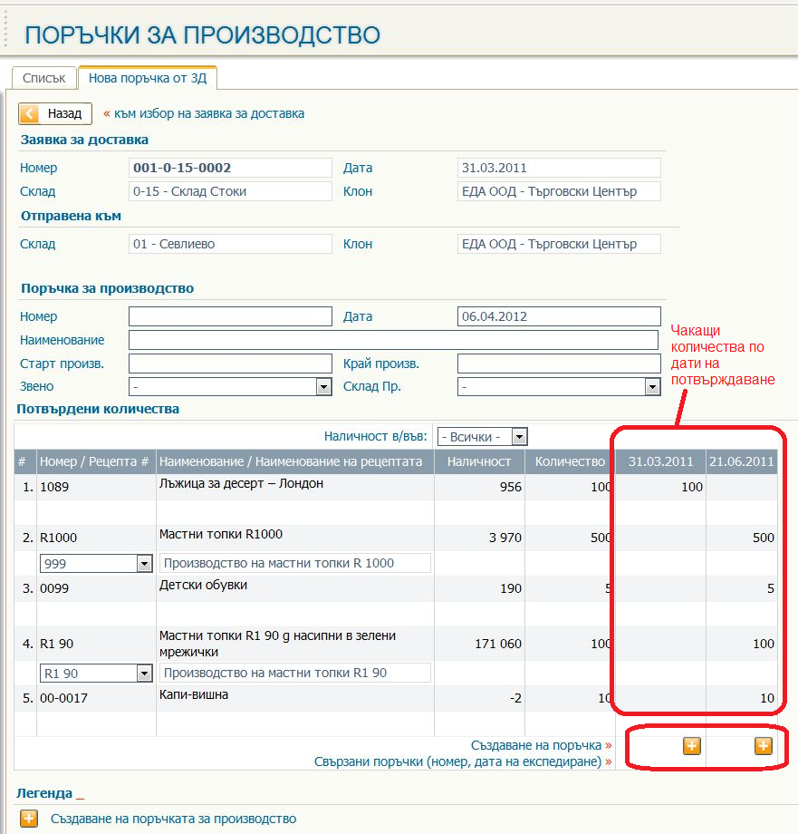 ПП от потвърдени количества в заявка за доставка