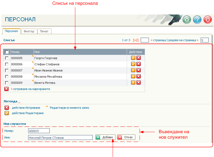 Списък на персонала