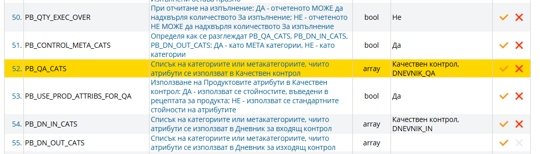 Категория и метакатегория за атрибутите на качествен контрол