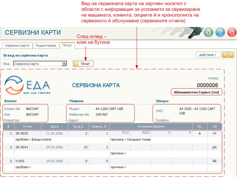 Сервизни карти - печат
