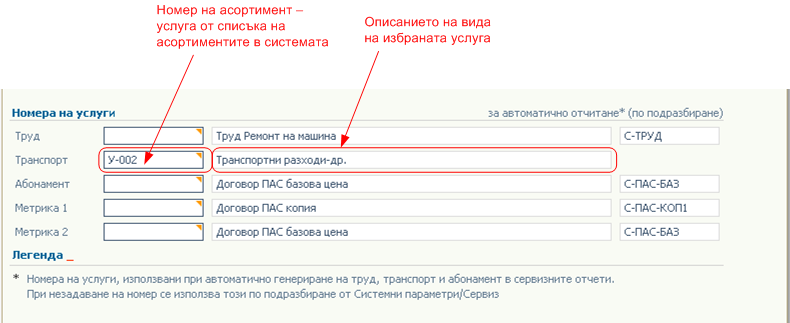 Условия за сервизиране - номера на услуги