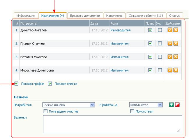 Работен лист Назначения